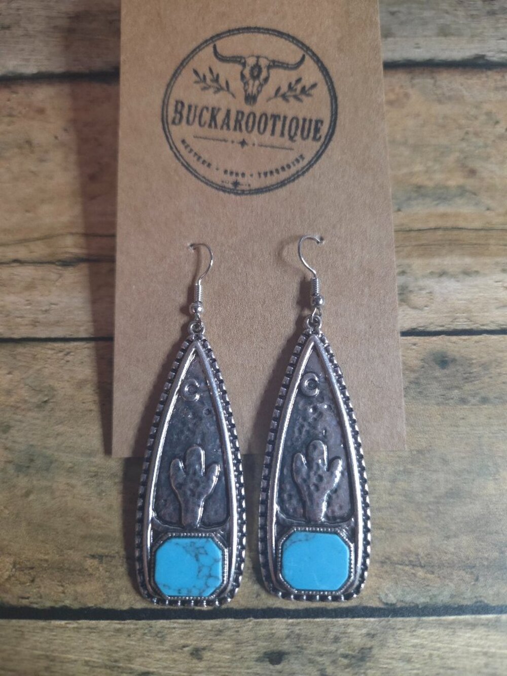 Western Cactus Turquoise Earrings Southwestern Desert Rodeo Dangles